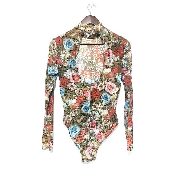 Charlotte Russe Velvet Burnout Victoria Style Bodysuit Size M Boho-chic Romantic - Picture 3 of 5